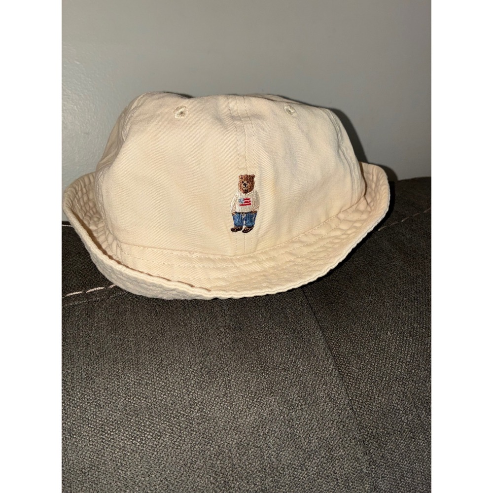 Steve Bear Bucket Hat Kids One Size Cream Embroidered Bear Cotton WHACB2434A-01